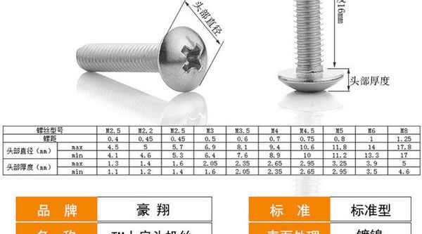 供應(yīng)鍍鎳十字 槽大扁頭螺絲 傘頭螺釘 大頭螺絲 平尾機(jī)牙螺絲